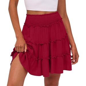 imageCaracilia Womens Summer Flowy Mini Skorts Skirts High Waist Ruffle Tiered Casual Cute Boho Beach Short Skirts Builtin ShortsRed