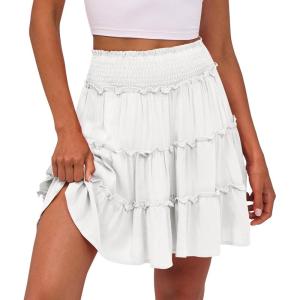 imageCaracilia Womens Summer Flowy Mini Skorts Skirts High Waist Ruffle Tiered Casual Cute Boho Beach Short Skirts Builtin ShortsWhite