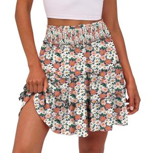 imageCaracilia Womens Summer Flowy Mini Skorts Skirts High Waist Ruffle Tiered Casual Cute Boho Beach Short Skirts Builtin ShortsWhite Pink Floral