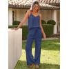 imageCaracilia 2 Piece Lounge Sets for Women Summer Casual Matching Wide Leg Pants Beach Travel Vacation 2025 Trendy OutfitsDeep Blue