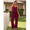 imageCaracilia 2 Piece Lounge Sets for Women Summer Casual Matching Wide Leg Pants Beach Travel Vacation 2025 Trendy OutfitsDeep Red