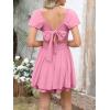 imageCaracilia Women Cute Summer Romper Dress Flowy Short Sleeve Square Neck Elastic Waist 2025 Casual Fashion OutfitsLight Pink