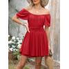 imageCaracilia Women Cute Summer Romper Dress Flowy Short Sleeve Square Neck Elastic Waist 2025 Casual Fashion OutfitsRed