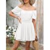 imageCaracilia Women Cute Summer Romper Dress Flowy Short Sleeve Square Neck Elastic Waist 2025 Casual Fashion OutfitsWhite