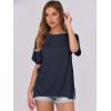 imageCaracilia Women Summer Lightweight Sweater Top Oversized Short Sleeve Drop Shoulder Seams Outside Casual TShirts Trendy 2025Navy Blue