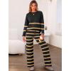 imageCaracilia Womens 2 Piece Outfits Sweater Sets Striped Oversized Sweaters Knit Wide Leg Pant Lounge Set 2025 Fall OutfitsBlack Striped Combo