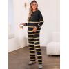 imageCaracilia Womens 2 Piece Outfits Sweater Sets Striped Oversized Sweaters Knit Wide Leg Pant Lounge Set 2025 Fall OutfitsBlack Striped Combo