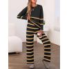 imageCaracilia Womens 2 Piece Outfits Sweater Sets Striped Oversized Sweaters Knit Wide Leg Pant Lounge Set 2025 Fall OutfitsBlack Striped Combo
