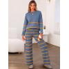 imageCaracilia Womens 2 Piece Outfits Sweater Sets Striped Oversized Sweaters Knit Wide Leg Pant Lounge Set 2025 Fall OutfitsDusty Blue Striped Combo
