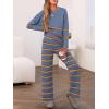 imageCaracilia Womens 2 Piece Outfits Sweater Sets Striped Oversized Sweaters Knit Wide Leg Pant Lounge Set 2025 Fall OutfitsDusty Blue Striped Combo