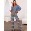 imageCaracilia Womens 2 Piece Outfits Sweater Sets Striped Oversized Sweaters Knit Wide Leg Pant Lounge Set 2025 Fall OutfitsDusty Blue Striped Combo