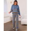 imageCaracilia Womens 2 Piece Outfits Sweater Sets Striped Oversized Sweaters Knit Wide Leg Pant Lounge Set 2025 Fall OutfitsDusty Blue Striped Combo