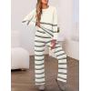 imageCaracilia Womens 2 Piece Outfits Sweater Sets Striped Oversized Sweaters Knit Wide Leg Pant Lounge Set 2025 Fall OutfitsKhaki Striped Combo