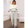 imageCaracilia Womens 2 Piece Outfits Sweater Sets Striped Oversized Sweaters Knit Wide Leg Pant Lounge Set 2025 Fall OutfitsKhaki Striped Combo