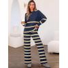 imageCaracilia Womens 2 Piece Outfits Sweater Sets Striped Oversized Sweaters Knit Wide Leg Pant Lounge Set 2025 Fall OutfitsNavy Striped Combo