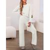 imageCaracilia Womens 2 Piece Outfits Sweater Sets Striped Oversized Sweaters Knit Wide Leg Pant Lounge Set 2025 Fall OutfitsSolid White