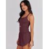 imageCaracilia Womens Workout Athletic Romper Summer Sets Short Jumpsuits Onesie Running Outfits Exercise Gym 2025 Trendy ClothesDeep Red Brown