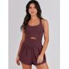 imageCaracilia Womens Workout Athletic Romper Summer Sets Short Jumpsuits Onesie Running Outfits Exercise Gym 2025 Trendy ClothesDeep Red Brown