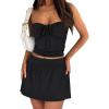 imageCaracilia Women 2 Piece Mini Skirt Sets Corset Crop Top Summer Y2k Going Out Outfits Beach VacationBlack
