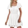 imageCaracilia Women Cute Summer Romper Dress Flowy Short Sleeve Square Neck Elastic Waist 2025 Casual Fashion OutfitsWhite