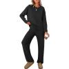 imageCaracilia Womens 2 Piece Outfits Sweater Sets Striped Oversized Sweaters Knit Wide Leg Pant Lounge Set 2025 Fall OutfitsSolid Black