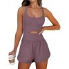imageCaracilia Womens Workout Athletic Romper Summer Sets Short Jumpsuits Onesie Running Outfits Exercise Gym 2025 Trendy ClothesNutmeg