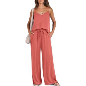 imageCaracilia 2 Piece Lounge Sets for Women Summer Casual Matching Wide Leg Pants Beach Travel Vacation 2025 Trendy OutfitsOrange