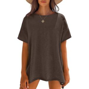 imageCaracilia Women Summer Lightweight Sweater Top Oversized Short Sleeve Drop Shoulder Seams Outside Casual TShirts Trendy 2025Coffee