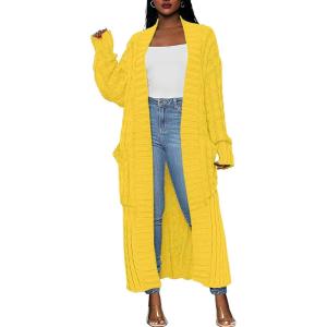 imageCaracilia Womens Long Cardigan Sweaters 2025 Fall Open Front Coat Long Sleeve Cable Knit Maxi Outerwear Trendy Jacket ClothesYellow