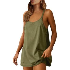 imageCaracilia Womens Summer Mini Dress 2025 Casual Sleeveless Built in Shapewear Sundress Trendy Short Tennis Athletic OutfitsArmy Green