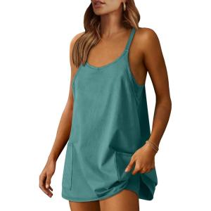 imageCaracilia Womens Summer Mini Dress 2025 Casual Sleeveless Built in Shapewear Sundress Trendy Short Tennis Athletic OutfitsLake Blue