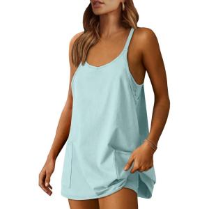 imageCaracilia Womens Summer Mini Dress 2025 Casual Sleeveless Built in Shapewear Sundress Trendy Short Tennis Athletic OutfitsLight Blue