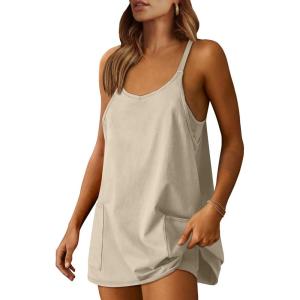 imageCaracilia Womens Summer Mini Dress 2025 Casual Sleeveless Built in Shapewear Sundress Trendy Short Tennis Athletic OutfitsLight Yellow
