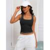 imageCaracilia Tank Top for Women Summer Square Neck Sleeveless Ribbed Fitted Crop Tops 2025 Basic Workout OutfitsBlack