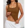 imageCaracilia Tank Top for Women Summer Square Neck Sleeveless Ribbed Fitted Crop Tops 2025 Basic Workout OutfitsBrown