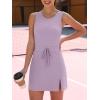imageCaracilia Women Athletic Dress Tennis Active Workout Sleeveless Fitted Slit Summer Mini Golf Romper Dresses Built in ShortsGray Purple