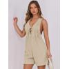 imageCaracilia Women Oversized Denim Romper Summer Casual V Neck Tie Front Sleeveless Jean Jumpsuits Short Overalls with PocketsApricot