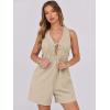 imageCaracilia Women Oversized Denim Romper Summer Casual V Neck Tie Front Sleeveless Jean Jumpsuits Short Overalls with PocketsApricot