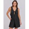 imageCaracilia Women Oversized Denim Romper Summer Casual V Neck Tie Front Sleeveless Jean Jumpsuits Short Overalls with PocketsBlack