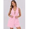 imageCaracilia Women Oversized Denim Romper Summer Casual V Neck Tie Front Sleeveless Jean Jumpsuits Short Overalls with PocketsPink