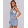 imageCaracilia Women Oversized Denim Romper Summer Casual V Neck Tie Front Sleeveless Jean Jumpsuits Short Overalls with PocketsWashed Azure