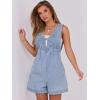 imageCaracilia Women Oversized Denim Romper Summer Casual V Neck Tie Front Sleeveless Jean Jumpsuits Short Overalls with PocketsWashed Azure