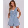 imageCaracilia Women Oversized Denim Romper Summer Casual V Neck Tie Front Sleeveless Jean Jumpsuits Short Overalls with PocketsWashed Azure
