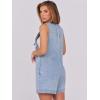 imageCaracilia Women Oversized Denim Romper Summer Casual V Neck Tie Front Sleeveless Jean Jumpsuits Short Overalls with PocketsWashed Azure