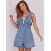 imageCaracilia Women Oversized Denim Romper Summer Casual V Neck Tie Front Sleeveless Jean Jumpsuits Short Overalls with PocketsWashed Blue