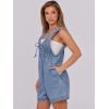 imageCaracilia Women Oversized Denim Romper Summer Casual V Neck Tie Front Sleeveless Jean Jumpsuits Short Overalls with PocketsWashed Blue
