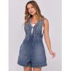 imageCaracilia Women Oversized Denim Romper Summer Casual V Neck Tie Front Sleeveless Jean Jumpsuits Short Overalls with PocketsWashed Navy Blue