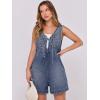 imageCaracilia Women Oversized Denim Romper Summer Casual V Neck Tie Front Sleeveless Jean Jumpsuits Short Overalls with PocketsWashed Navy Blue