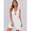 imageCaracilia Women Oversized Denim Romper Summer Casual V Neck Tie Front Sleeveless Jean Jumpsuits Short Overalls with PocketsWhite