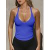 imageCaracilia Women Racerback Tank Tops 2025 Summer Sleeveless V Neck Camisole Slim Fit Basic Camis Workout ClothesBlue